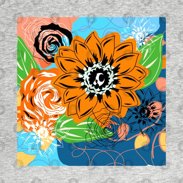 Cheerful All Over Bright Orange Flower Print by faiiryliite